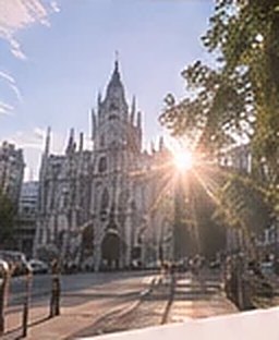 A cathedral at sunset